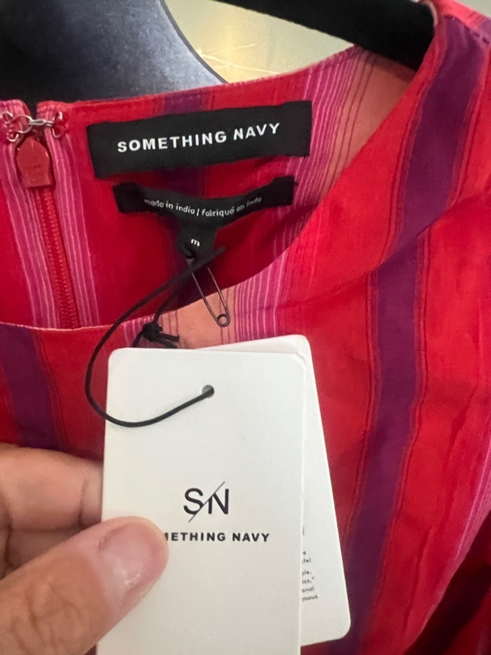 Something Navy Red and Pink Striped Long Sleeve Dress - Picture 2 of 7